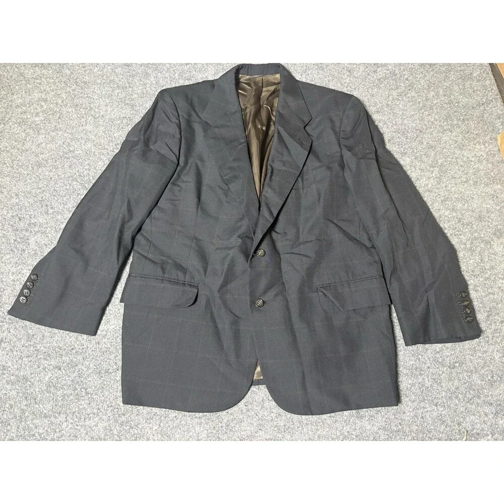 John O'Hara Suit Jacket Mens 44 Blue Check 2 Btn Notch Hand Tailored Made USA